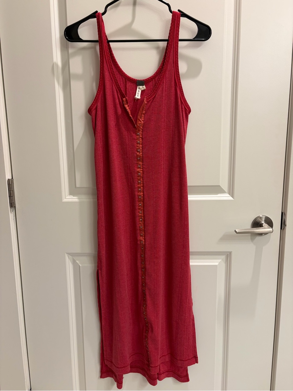 We The Free Ribbed Red Tank Dress with Hook-Front Detail